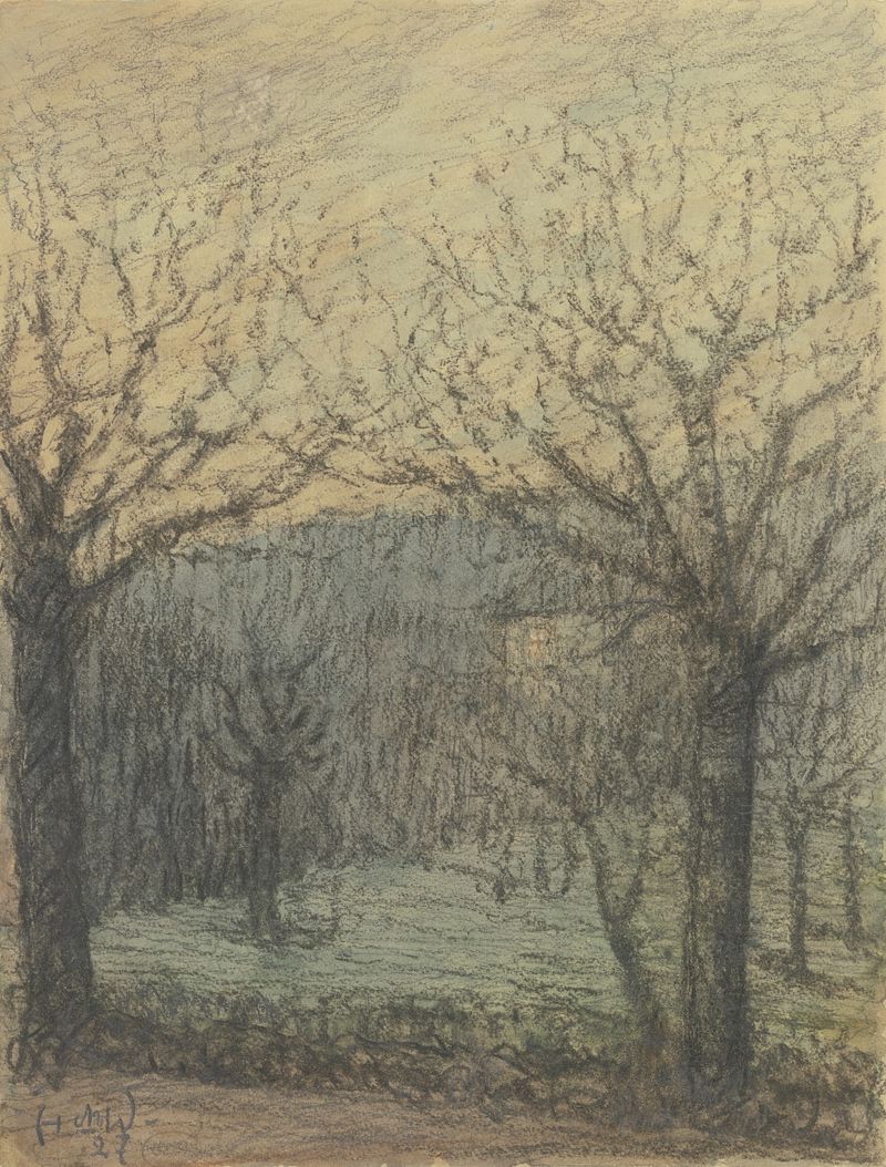 Spring morning oil painting by Heinrich Ferdinand Werner depicting a serene landscape.