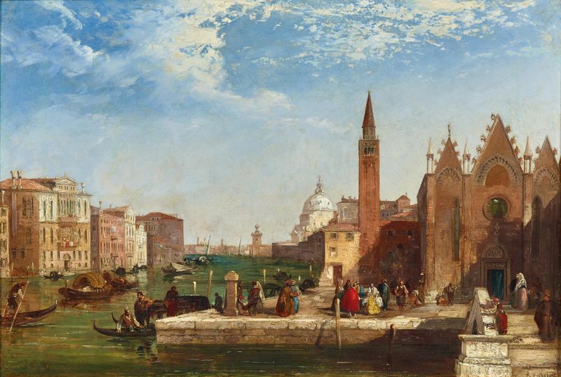 Venice, A View of the Grand Canal by Edward Pritchett, oil painting depicting a serene canal scene.