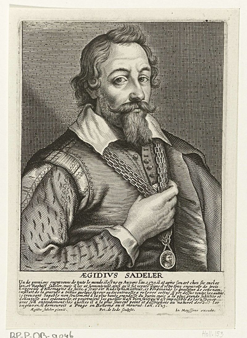 Etching of Aegidius Sadeler by Pieter de Jode, featuring soft lighting and a serene expression.