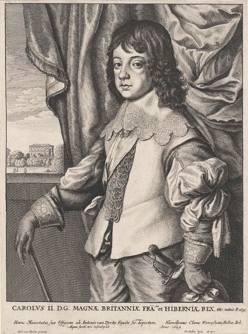 Retrato de Karel Stuart, príncipe de Gales, grabado de Wenceslaus Hollar