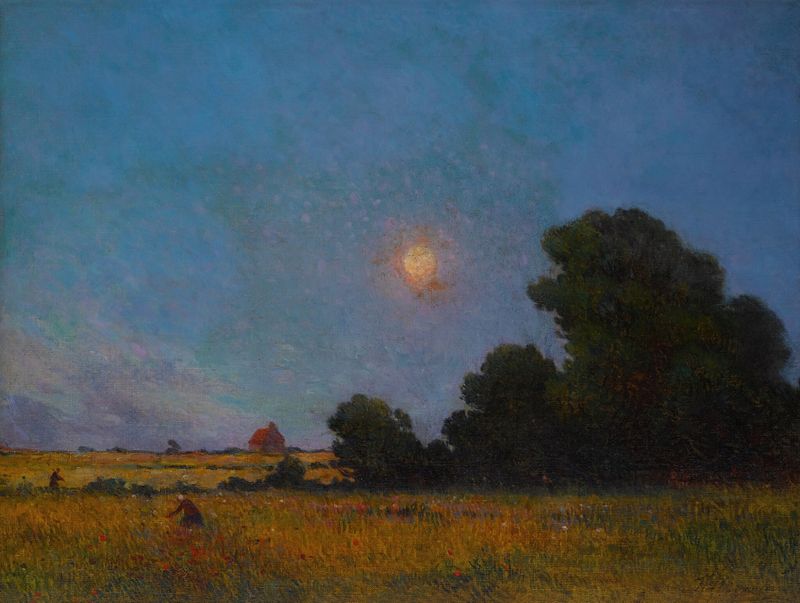 Escena botánica con flores al amanecer, pintura al óleo de Ferdinand du Puigaudeau