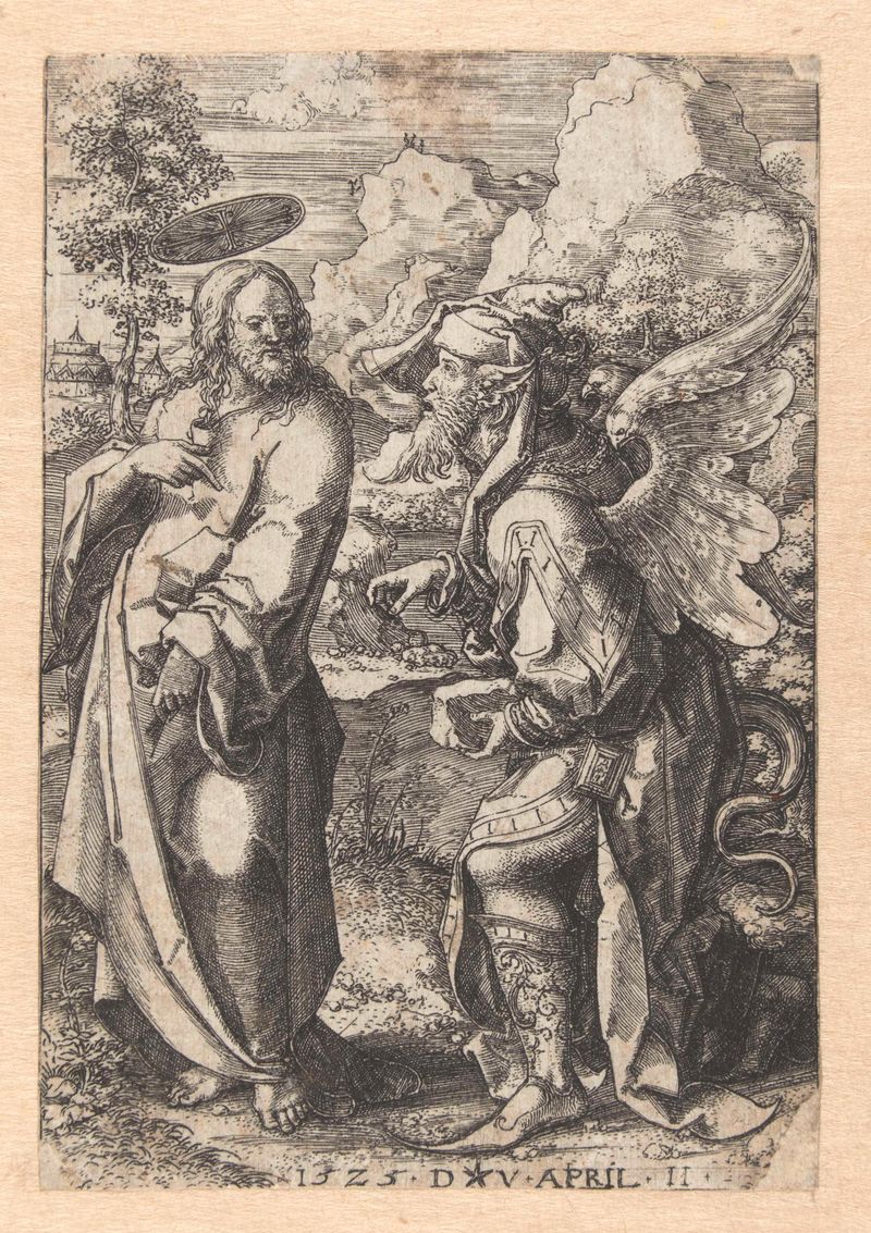 Engraving by Dirck Vellert depicting Christ surrounded by figures in 1525