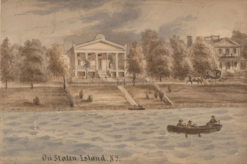 Inner Bay, Staten Island, Nueva York de Augustus Köllner, óleo sobre lienzo, representando aguas tranquilas y reflejos de ...