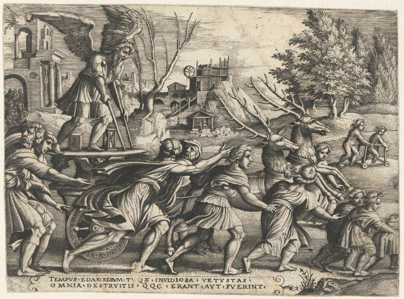 Grabado de Georg Pencz que representa figuras en un sereno equilibrio del tiempo.