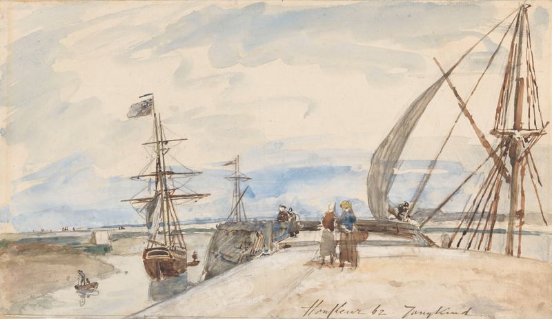 Pintura al óleo de Johan Barthold Jongkind que representa un muelle en Honfleur.