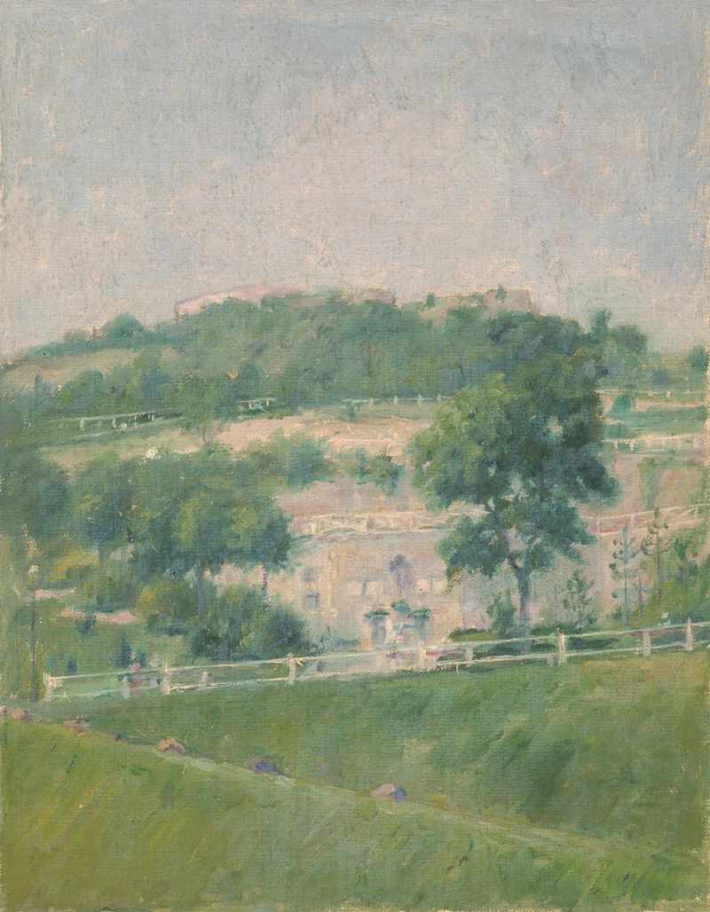 Paisagem vibrante de Dezider Czölder, óleo sobre tela, apresentando cores em espiral e harmonia natural.