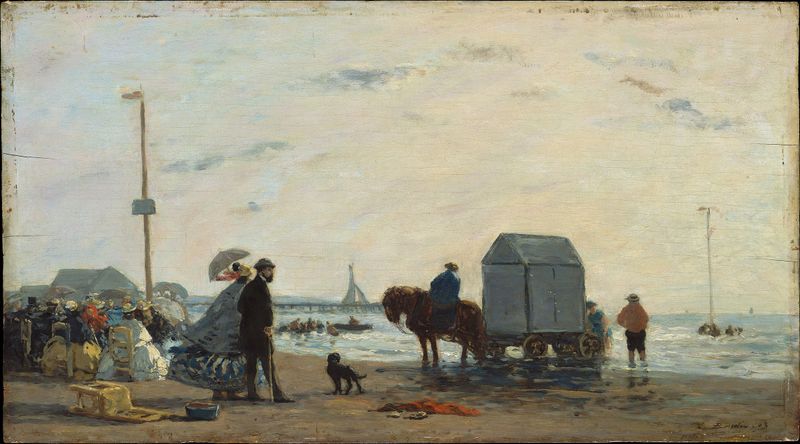 Pintura a óleo de Eugène Boudin mostrando banhistas em Trouville.