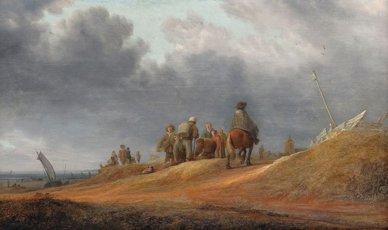 Escena de mercado costero de Jacob Salomonsz. van Ruysdael, óleo sobre lienzo