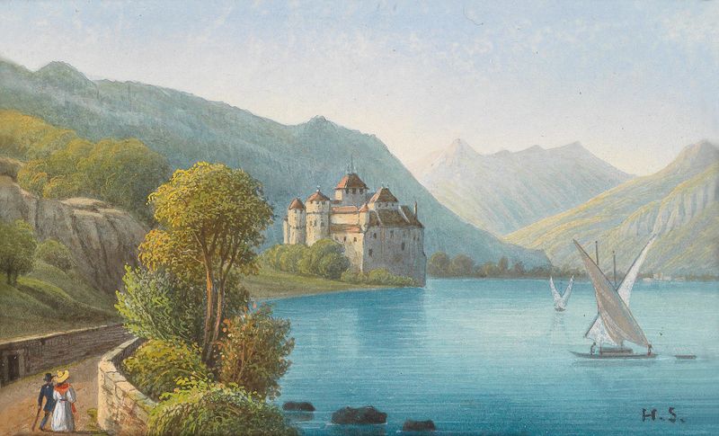 Blick auf Schloss Chillon am Genfer See, óleo sobre lienzo de Hubert Sattler