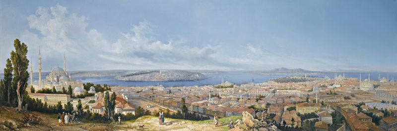 Panoramic view of Constantinople from Beyazit by Girolamo Gianni, oil painting
