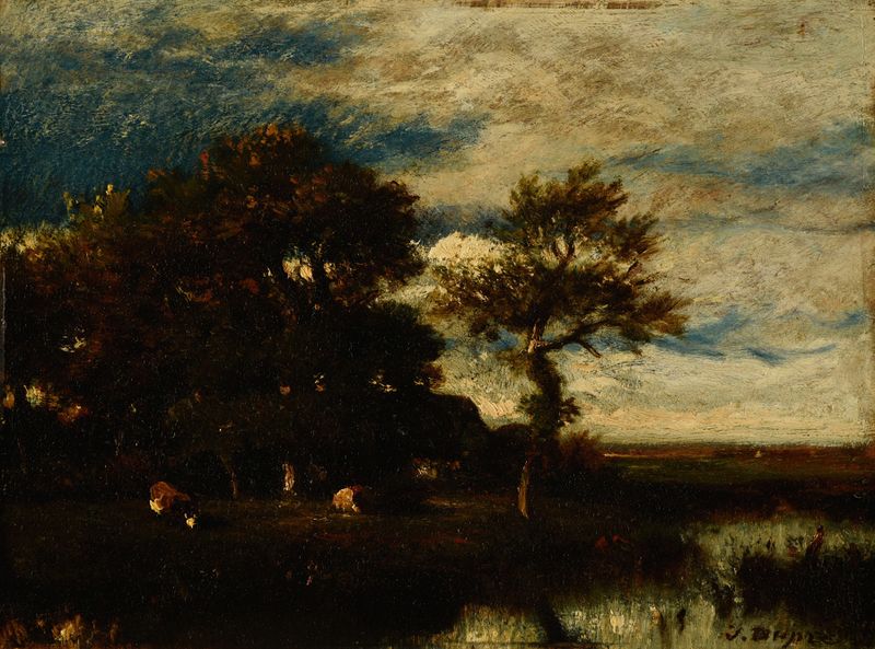 Landscape with river, oil on canvas by Jules Dupré