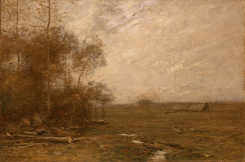 Paisagem com folhagem de outono em tons russet, óleo sobre tela de John Francis Murphy