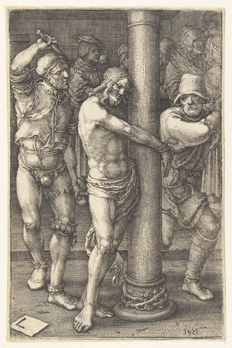 Grabado de Lucas van Leyden que representa a Cristo en luz suave con una túnica detallada