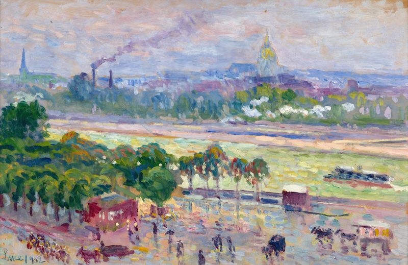 Pintura a óleo impressionista de Maximilien Luce representando o rio Sena em Paris.