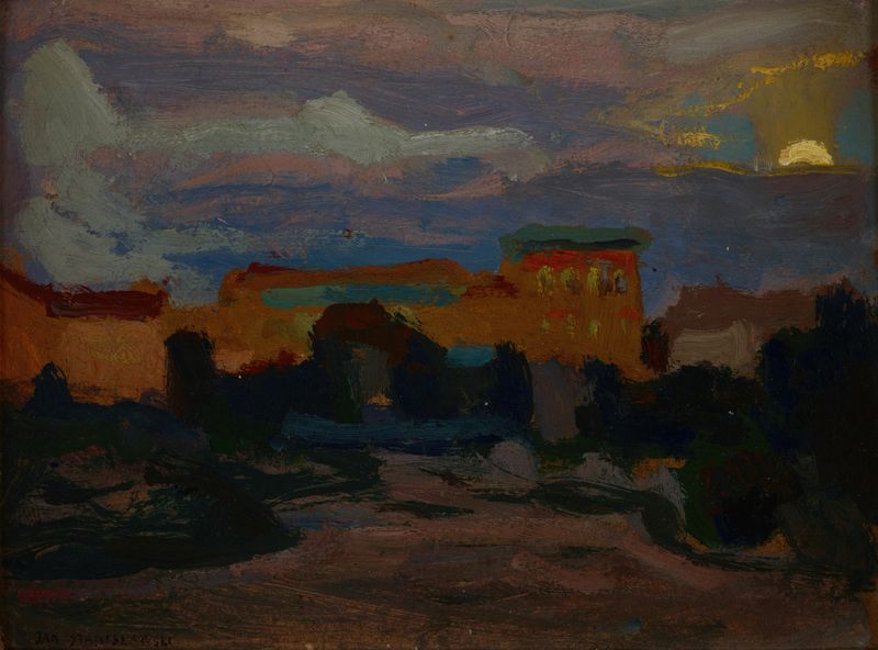 Figura solitária em uma paisagem suave, óleo sobre tela de Jan Stanisławski