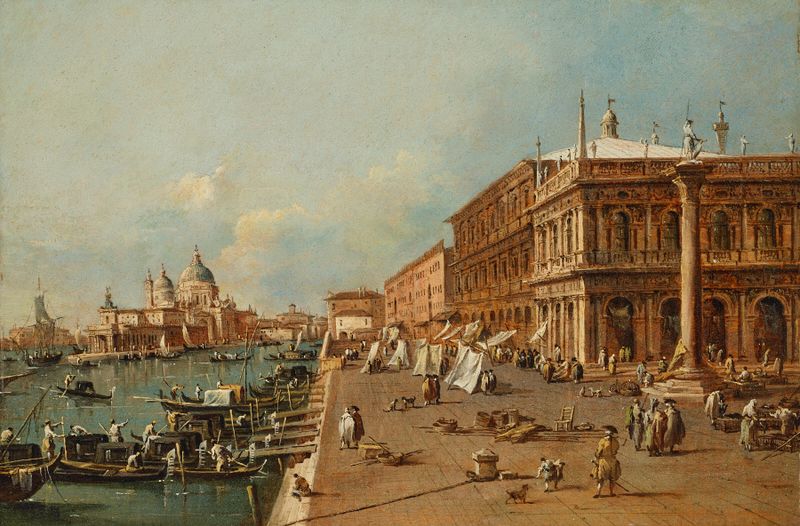 Rococo landscape of Venice; The Molo with the Libreria by Francesco Guardi
