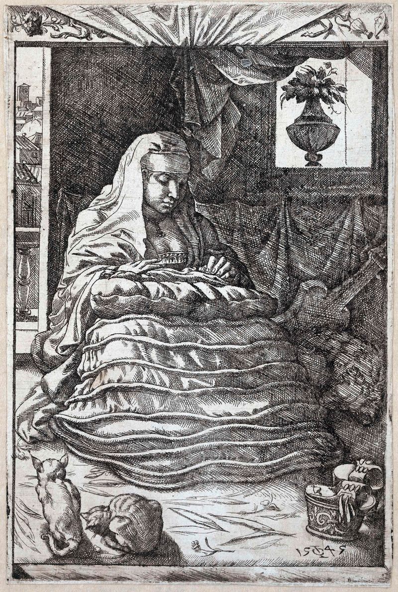 Seated Woman in Spanish Attire, etching by Jan Cornelisz Vermeyen, featuring a woman in a conical skirt.