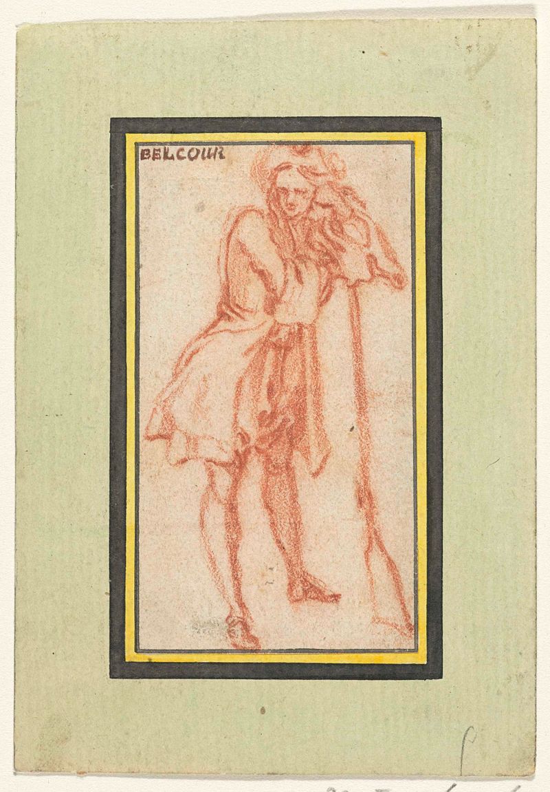 Figurative drawing of a soldier leaning on his weapon, paper medium by Pierre Antoine Quillard.