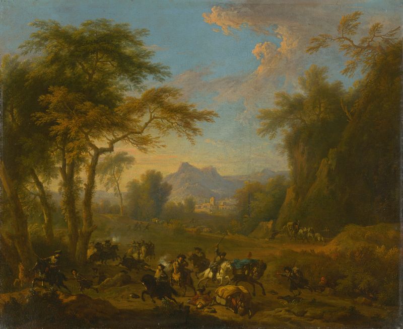Historical scene of battle in oil painting by Jan van Huchtenburg