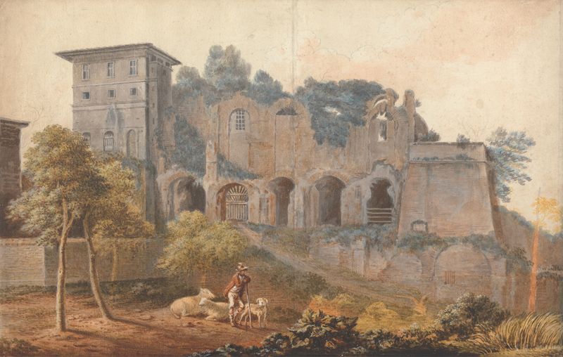 Paisaje de In the Camp Vaccinio at Rome de John Warwick Smith, pintura al óleo