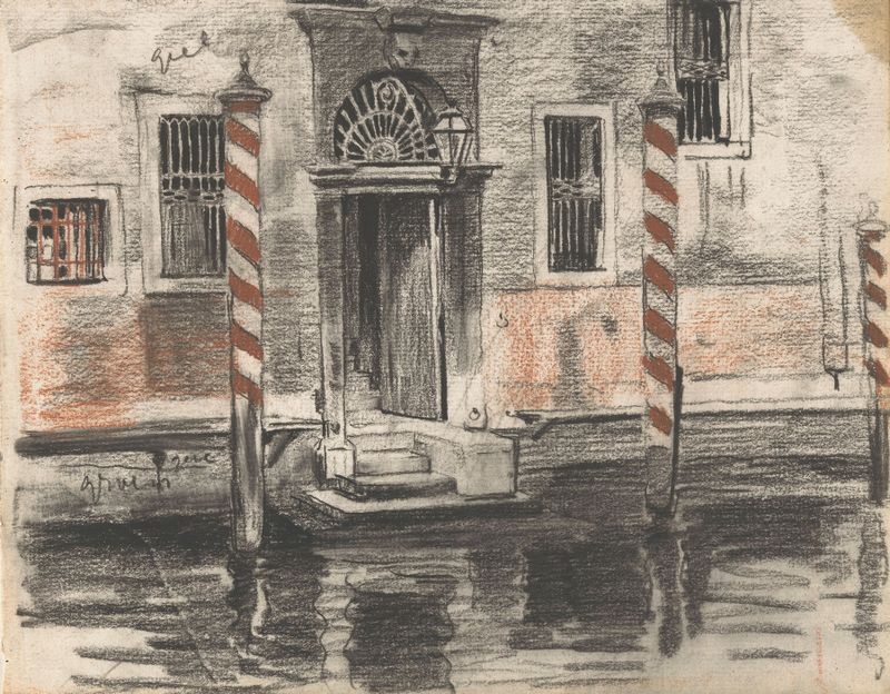 Paisaje veneciano con canal y arquitectura, pintura al óleo de Willem Witsen