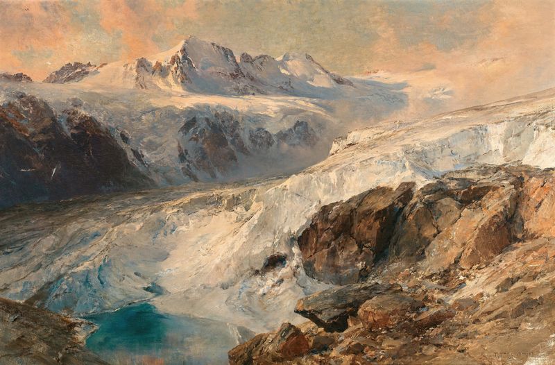 Glacier de Grand Croux, oil on canvas by Edward Theodore Compton, depicting a glacier under sunlight.