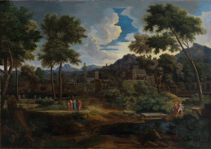 Klassische Landschaft by Jean-François Millet, oil on canvas depicting a serene landscape.