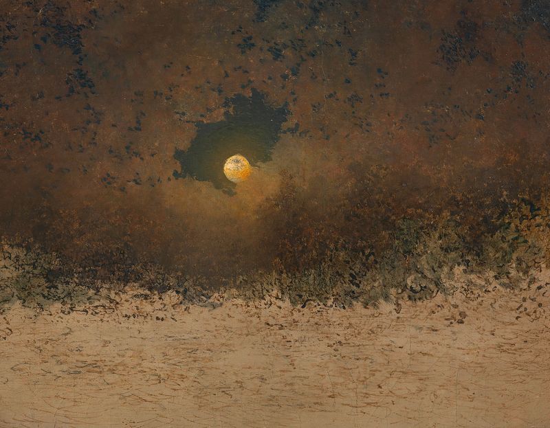 Moonlit landscape with hills, oil on canvas by Adalbert Stifter