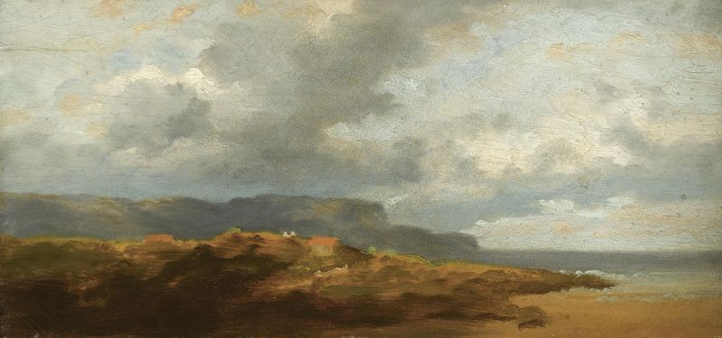 KÜSTENLANDSCHAFT de Carl Spitzweg, óleo sobre tela representando uma paisagem costeira serena.