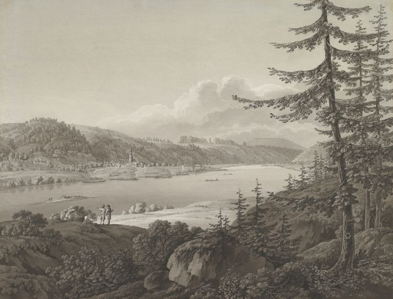 Landscape of the Elbe River with Winterberg by Adrian Zingg, unknown medium