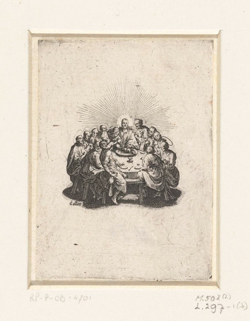Gravura religiosa de Jacques Callot retratando Cristo e discípulos em tensão emocional.