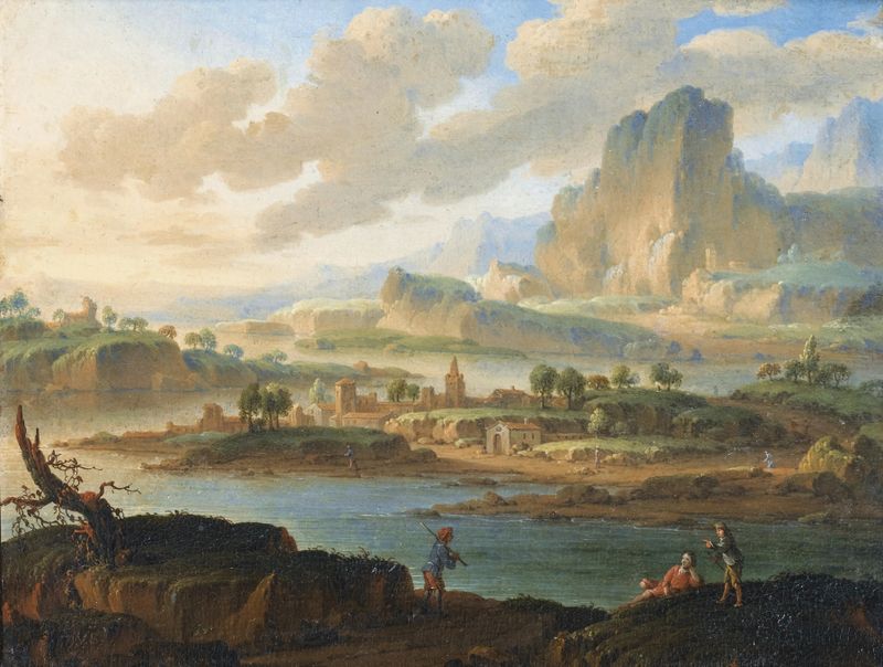Paisaje al atardecer de Jan Van Bunnik, pintura al óleo