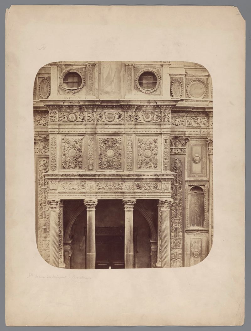 Albumen print of Santa Maria dei Miracoli by Giacomo Rossetti, featuring intricate architectural details.