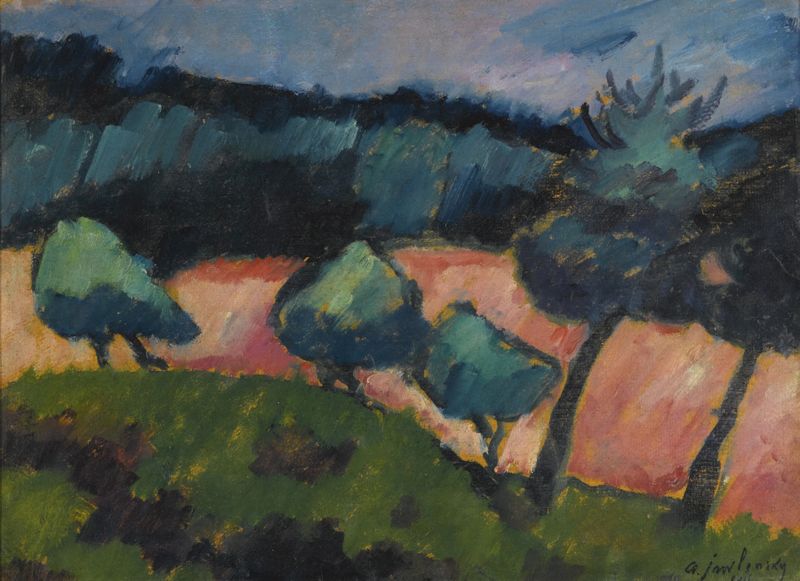 Bäume und Dünen in Prerow, oil on canvas by Alexej von Jawlensky, showing trees and dunes under dappled light.