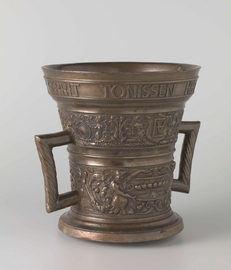 Still life featuring a vase with inscriptions, by Willem Wegewart, 1568