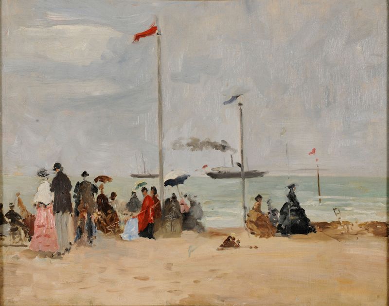Cena marinha com figuras na praia, óleo sobre tela de Eugène Boudin