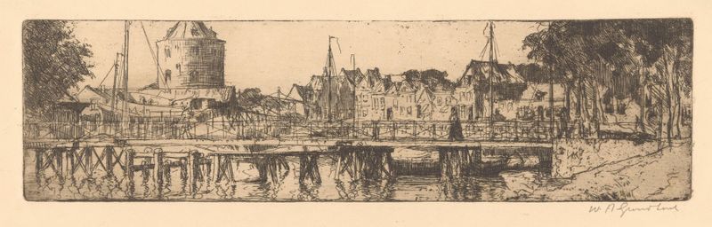 Landscape of Enkhuizen by Willem Adrianus Grondhout, oil painting