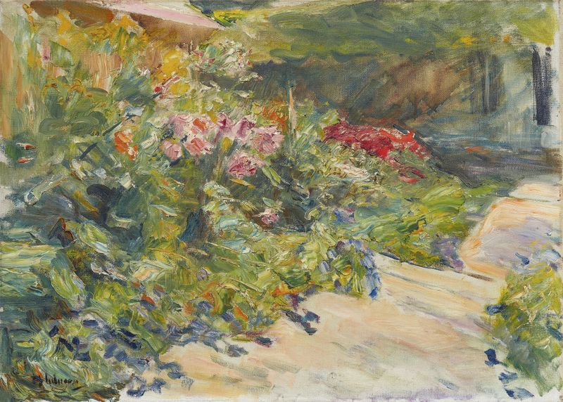 Cena botânica com flores vibrantes, óleo sobre tela de Max Liebermann