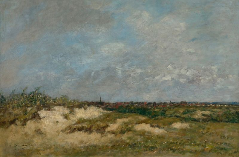 Cena marinha com nuvens tempestuosas e uma praia de Eugène Boudin, pintura a óleo