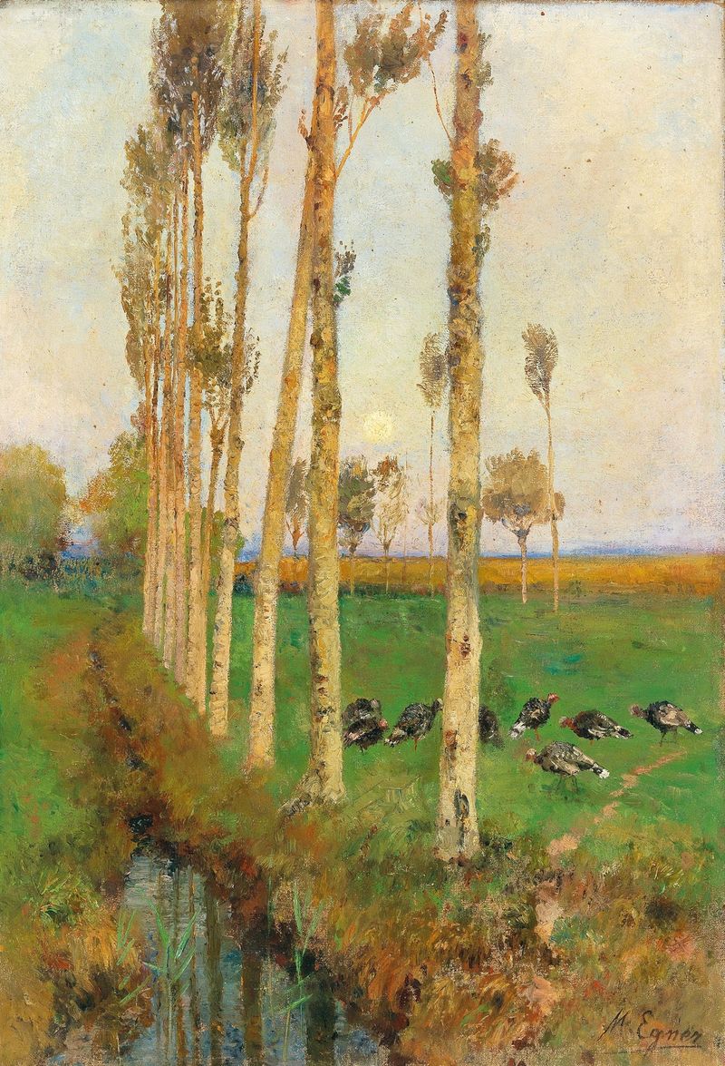 Uma avenida ladeada de álamo com perus, óleo sobre tela de Marie Egner