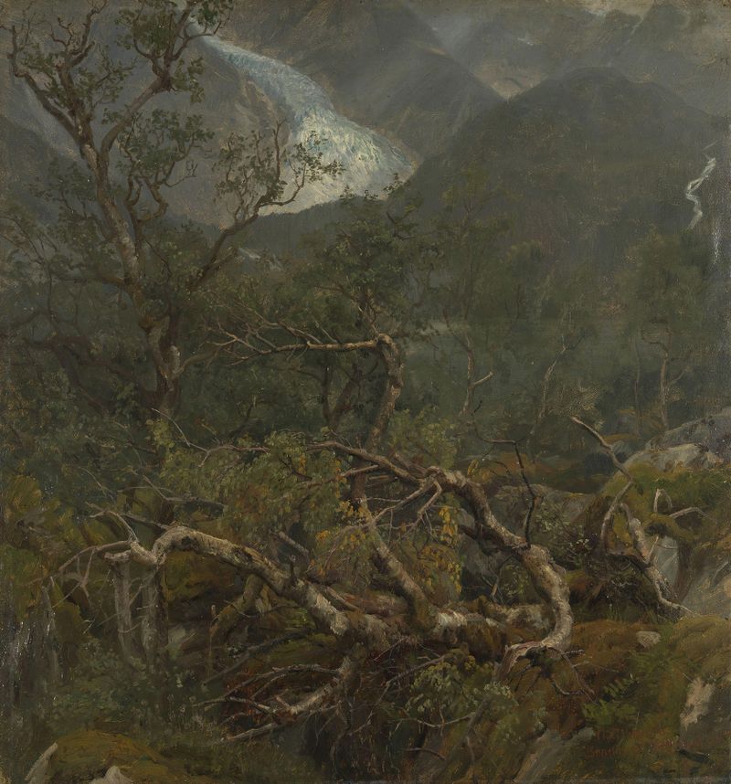 The Bondhus Glacier by Anders Askevold, oil on canvas, depicting a vibrant glacier landscape
