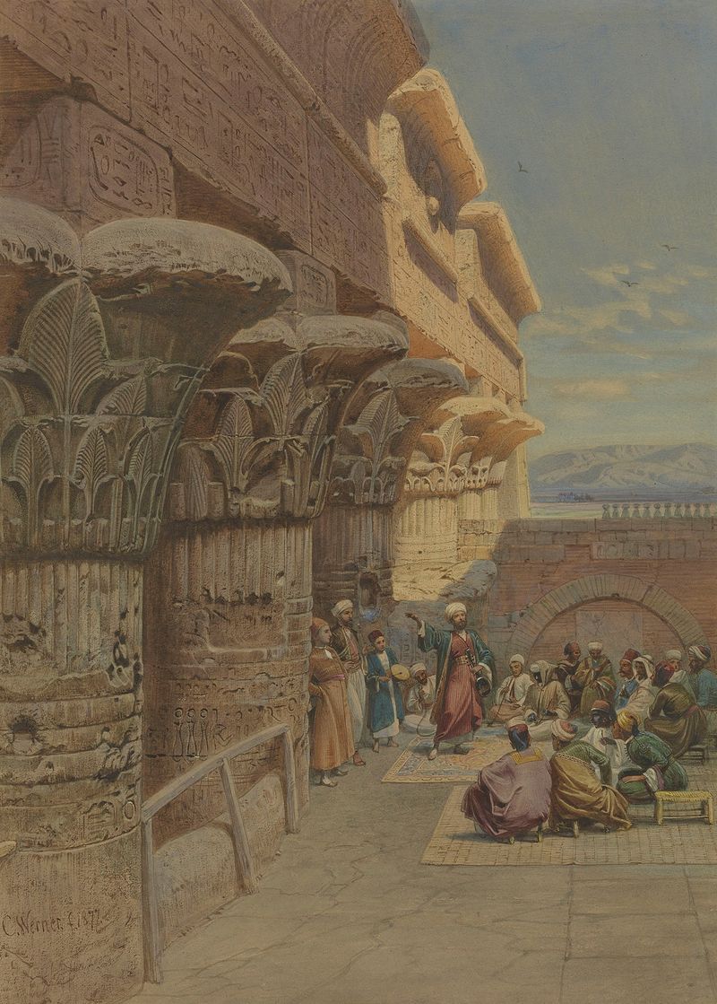 Musicians at Philae, oil on canvas by Carl Friedrich Heinrich Werner
