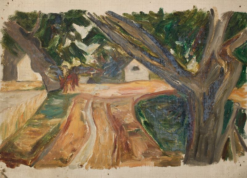 Roadside Trees de Tadeusz Makowski, óleo sobre lienzo que representa árboles y un cielo amplio