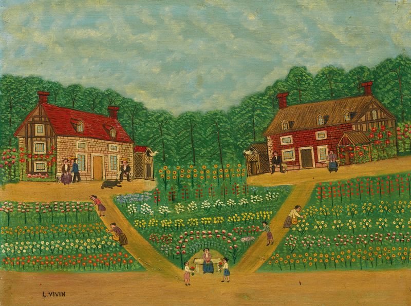 Les deux pigeonniers de Louis Vivin, óleo que muestra dos torres de palomas en tonos terrosos suaves