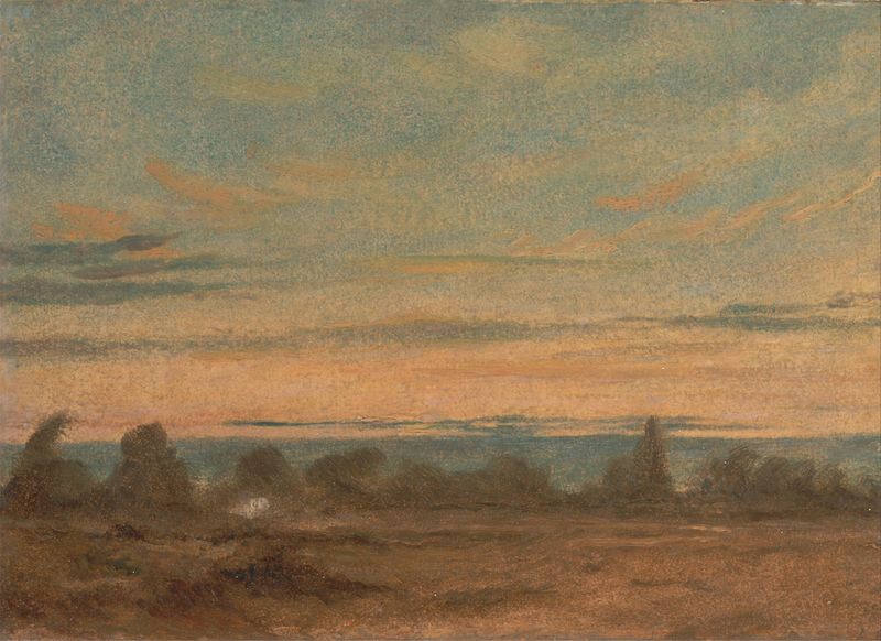 Summer, Evening Landscape de John Constable, óleo de un paisaje sereno al anochecer.