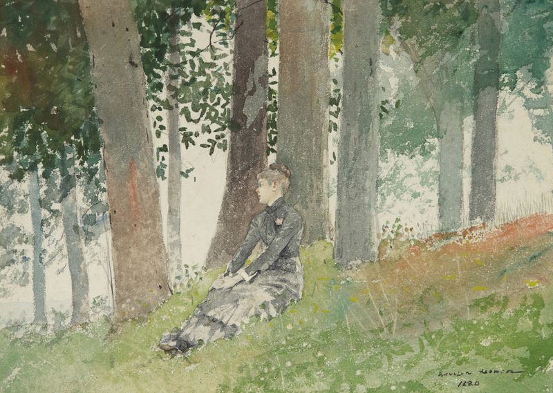 Chica sentada en un bosque, óleo sobre lienzo de Winslow Homer