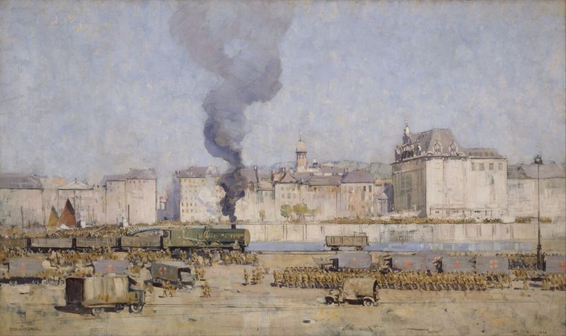 Paisagem de Arthur Streeton, retratando colinas e água em luz dourada, pintura a óleo