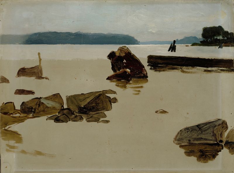 Open Sea off Haikko, estudo para Boys Playing on the Shore de Albert Edelfelt, pintura a óleo