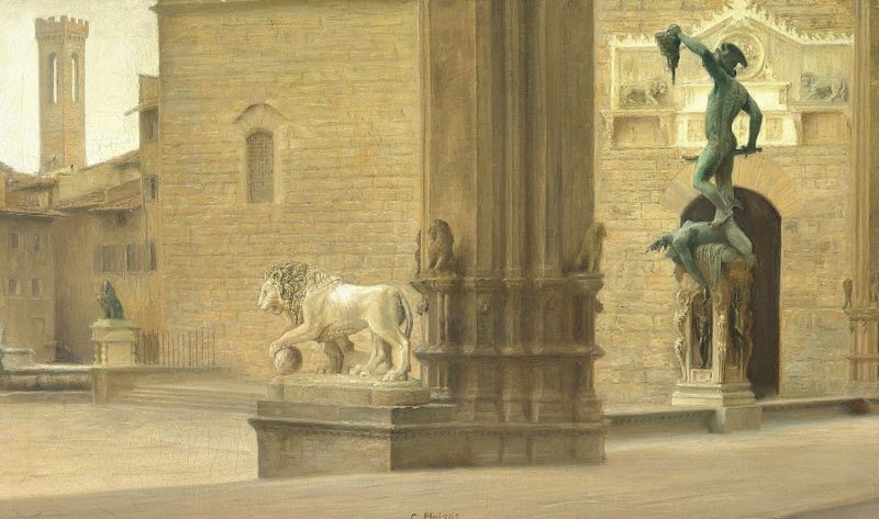 Interior scene with figures and soft light, oil painting by Carl Holsøe