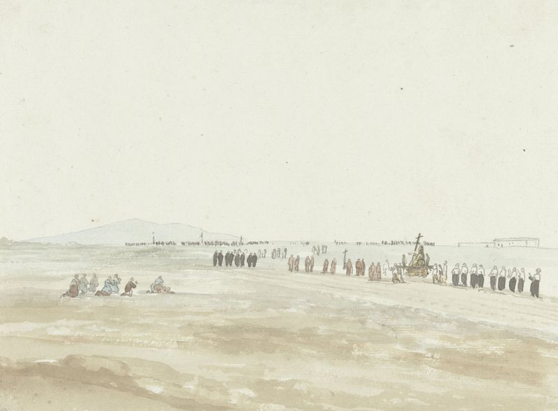 Escena de género que representa una multitud con atuendos vívidos, pintura al óleo de Abraham-Louis-Rodolphe Ducros